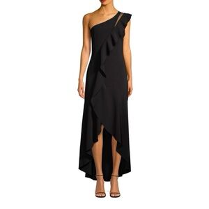 Parker Size 4 Black High Low One Shoulder Dress